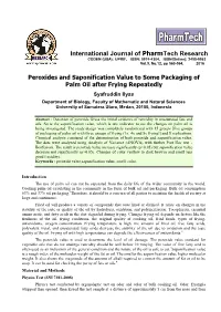 Peroxides and Saponification Value to Some Packaging of Palm Oil After Frying Repeatedly