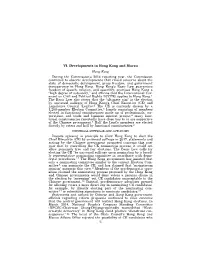 VI. Developments in Hong Kong and Macau