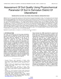 Assessment of Soil Quality Using Physiochemical Parameter of Soil in Dehradun District of Uttarakhand