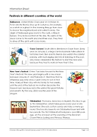 Festivals in Different Countries of the World