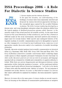 ISSA Proceedings 2006 – a Role for Dialectic in Science Studies