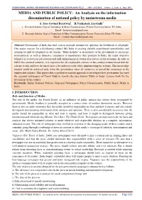 MEDIA and PUBLIC POLICY: an Analysis on the Information Dissemination of National Policy by Mainstream Media 1 2 S
