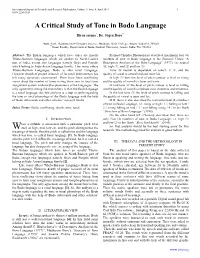 A Critical Study of Tone in Bodo Language