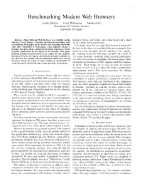 Benchmarking Modern Web Browsers Jordan Nielson Carey Williamson Martin Arlitt Department of Computer Science University of Calgary