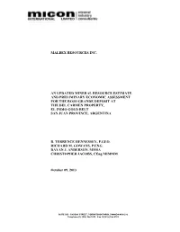 Malbex Resources Inc. an Updated Mineral Resource