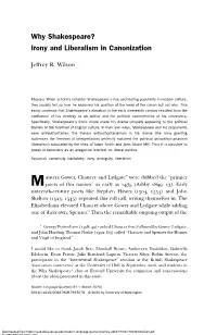Why Shakespeare? Irony and Liberalism in Canonization