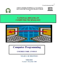 COM 113 INTRO to COMPUTER PROGRAMMING Theory Book