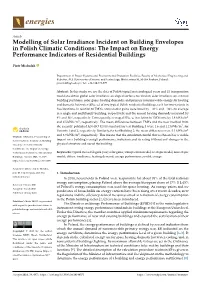 Modelling of Solar Irradiance Incident on Building Envelopes in Polish Climatic Conditions: the Impact on Energy Performance Indicators of Residential Buildings