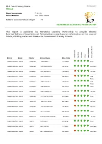 MLA Constituency Name This Report Is Published by Karnataka Learning Partnership to Provide Elected Representatives O