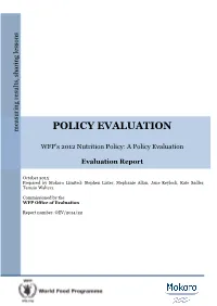 WFP's 2012 Nutrition Policy: a Policy Evaluation