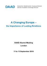 A Changing Europe – the Importance of Lasting Relations