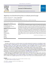 Applying Social Bookmarking Data to Evaluate Journal Usage