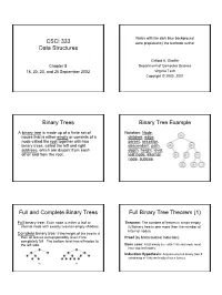 CSCI 333 Data Structures Binary Trees Binary Tree Example Full And