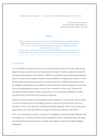 Work Project Report – Summer Student Programme 2018