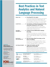 Best Practices in Text Analytics and Natural Language Processing
