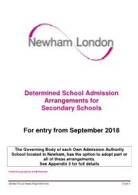 Determined School Admission Arrangements for Secondary Schools for Entry from September 2018