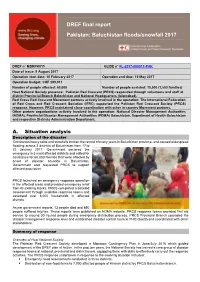 DREF Final Report Pakistan: Baluchistan Floods/Snowfall 2017