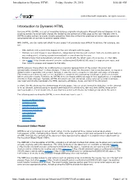 Dynamic HTML Friday, October 29, 2010 8:04:48 AM