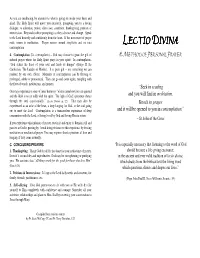 LECTIO DIVINA Contemplation