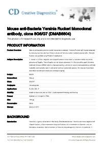 Mouse Anti-Bacteria Yersinia Ruckeri Monoclonal Antibody, Clone 8G6/G7 (DMAB6804) This Product Is for Research Use Only and Is Not Intended for Diagnostic Use