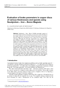 Evaluation of Brake Parameters in Copper Discs of Various Thicknesses and Speeds Using Neodymium – Iron – Boron Magnets