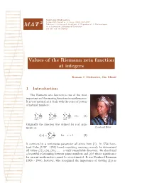 2 Values of the Riemann Zeta Function at Integers