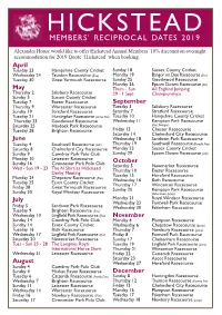 Members' Reciprocal Dates 2019