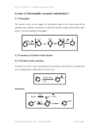 Lecture 13 Electrophilic Aromatic Substitution I 5.1 Principles