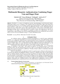 Multimodal Biometric Authentication Combining Finger Vein and Finger Print