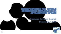 Transportation for Livable Communities Initiative (Tlci) Applications Update