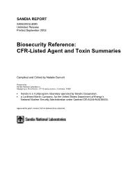 CFR-Listed Agents and Toxins