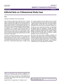 Editorial Note on 3 Dimensional Study Case