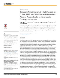 Recurrent Amplification at 13Q34 Targets at CUL4A, IRS2, and TFDP1 As an Independent Adverse Prognosticator in Intrahepatic Cholangiocarcinoma