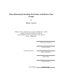 Three Dimensional Jacobian Derivations and Divisor Class Groups