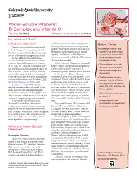 Water-Soluble Vitamins: B-Complex and Vitamin C Fact Sheet No