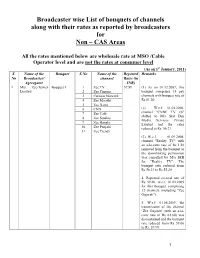 Broadcaster Wise List of Bouquets of Channels Along with Their Rates As Reported by Broadcasters for Non – CAS Areas