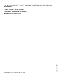 Quality Indicators for Engineering & Technology Education