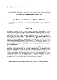 Sustainability Indicators and Their Application in Decision-Making Processes for Eastside, Birmingham, UK