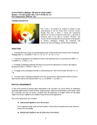 THE GOD of JESUS CHRIST Syllabus – CTU Spring 2020 / Mon
