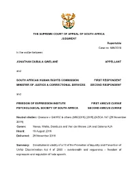 THE SUPREME COURT of APPEAL of SOUTH AFRICA JUDGMENT Reportable Case No: 686/2018 in the Matter Between: JONATHAN DUBULA QWELANE