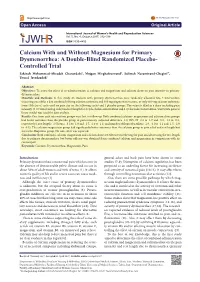 Calcium with and Without Magnesium for Primary Dysmenorrhea