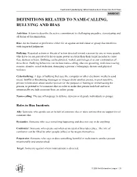 Definitions Related to Name-Calling, Bullying and Bias