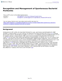 Recognition and Management of Spontaneous Bacterial Peritonitis