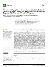 Diversity of Phytophthora Species Detected in Disturbed and Undisturbed British Soils Using High-Throughput Sequencing Targeting ITS Rrna and COI Mtdna Regions