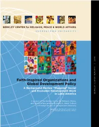 Faith-Inspired Organizations and Global Development Policy a Background Review “Mapping” Social and Economic Development Work