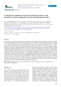 Cross-Species Comparison of Parasite Richness, Prevalence, and Intensity in a Native Compared to Two Invasive Brachyuran Crabs