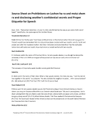 Source Sheet on Prohibitions on Loshon Ha-Ra and Motzi Shem Ra and Disclosing Another’S Confidential Secrets and Proper Etiquette for Speech