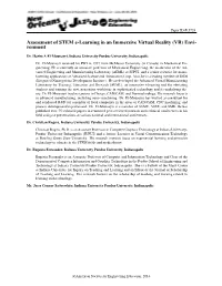 Assessment of STEM E-Learning in an Immersive Virtual Reality (VR) Envi- Ronment