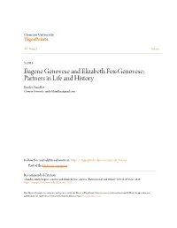Eugene Genovese and Elizabeth Fox-Genovese: Partners in Life and History Emily Chandler Clemson University, Emilyfchandler@Gmail.Com