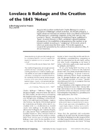 Lovelace & Babbage and the Creation of the 1843 'Notes'